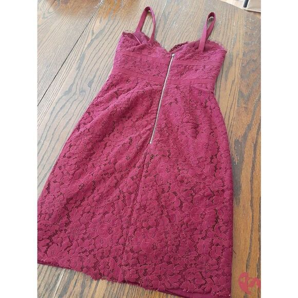 Small Keepsake Burgandy Lace Spaghetti Strap Semi Formal Lined Mini Dress Prom - Picture 5 of 6